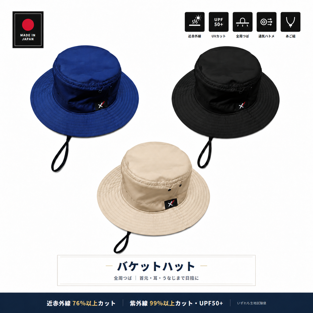 コアシールド バケットハット｜近赤外線76%以上カット UPF50+｜全周